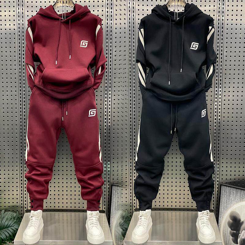高端春秋时尚刺绣休闲运动套装男宽松卫衣卫裤情侣百搭青年两件套