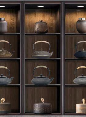 新中式禅意茶道摆件茶室茶馆茶柜装饰品茶道粗陶茶壶茶叶罐茶具