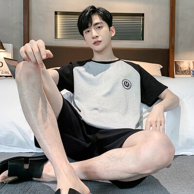 Men Summer Sleepwear Set Sleeve Shorts 3 Plaid Casual Wear