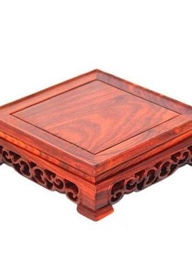 红木雕工艺品摆件奇玉石印章玉玺底座 红檀木直脚正方形实木底座