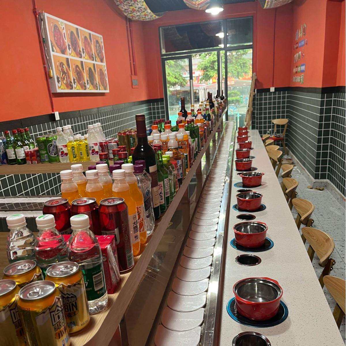 旋转火锅设备全套商用自助烤涮一体回转桌麻辣烫串串旋转台