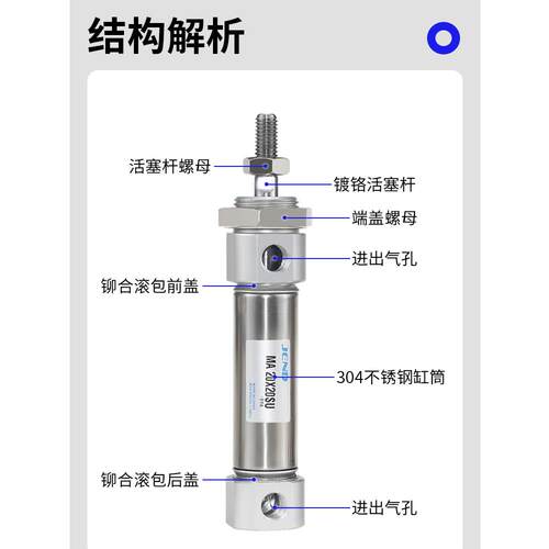 不锈钢气动迷你气缸MA16/20/25-25X50*75X100*125X150X200S-U平尾