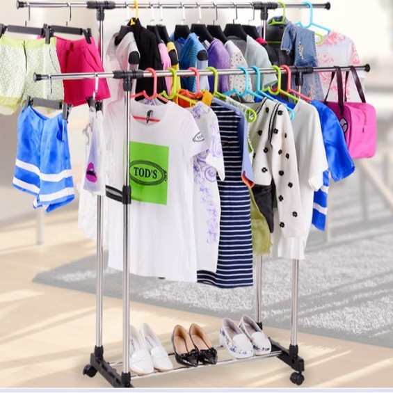 厂家直发单卖立式双杆不锈钢伸缩升降晾衣架落地收纳晒衣架批发