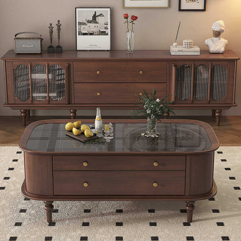 美式实木黑胡桃色地柜客厅轻奢小户型复古法式茶几电视柜组合,住宅家具,电视柜,淘宝优惠券,粉丝福利购,淘宝优惠卷