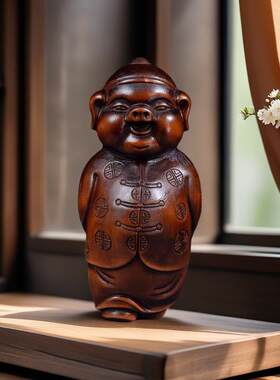 旧藏小叶黄杨可爱猪木雕随身把玩件实木雕刻工艺品文玩招财猪财主