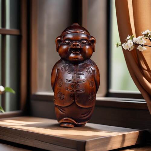 旧藏小叶黄杨可爱猪木雕随身把玩件实木雕刻工艺品文玩招财猪财主