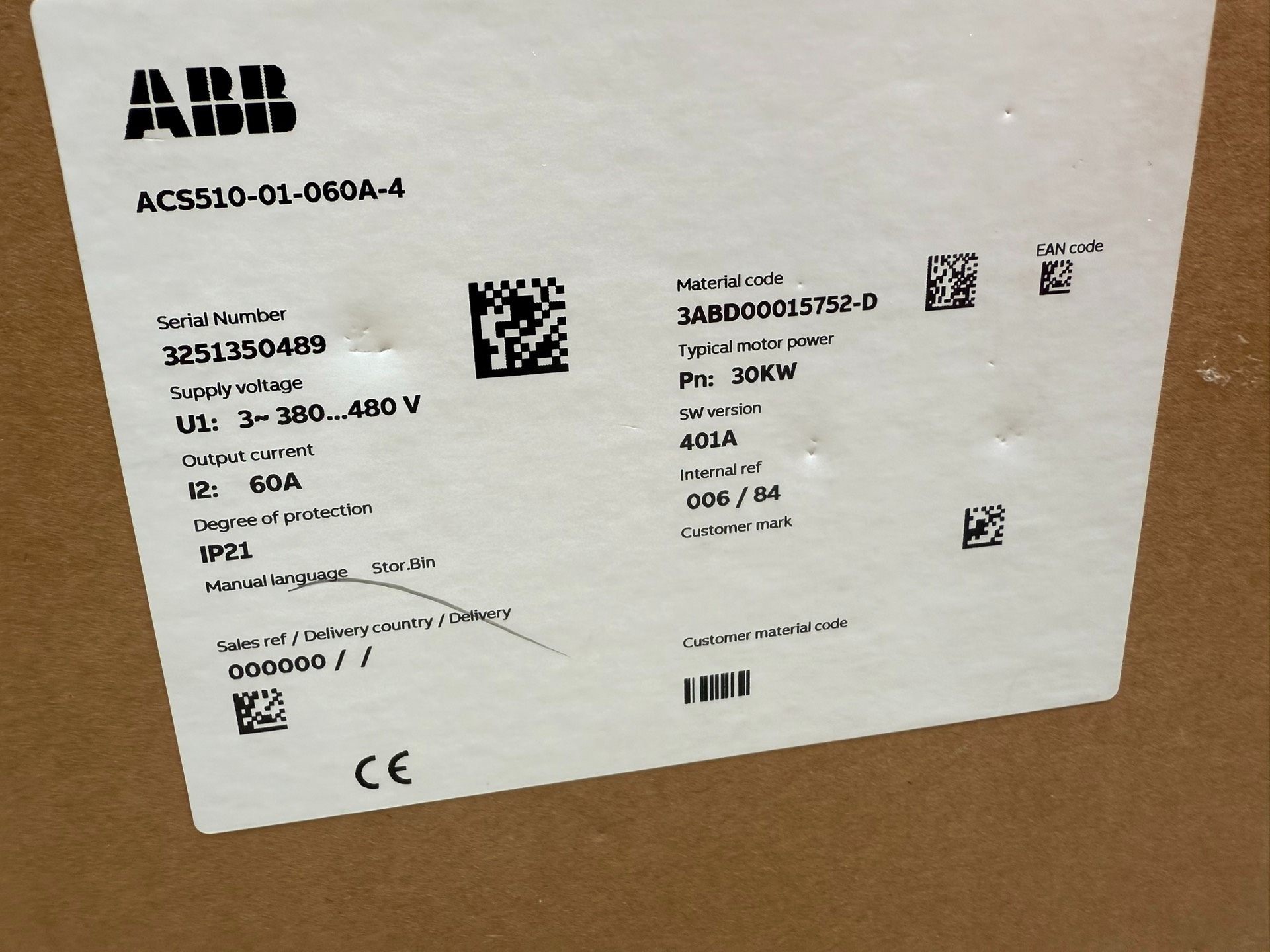 ABB510系列全新原装正品15KW，22KW，30KW各一