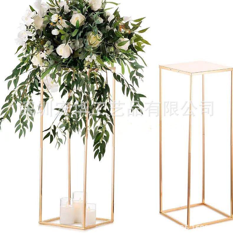 婚庆金色几何路引方形道具架子铁艺方框花柱婚礼布置装饰摆件花架
