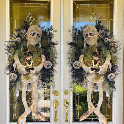 跨境新款2023 Mummy Halloween Wreath木乃伊万圣节花环门前装饰
