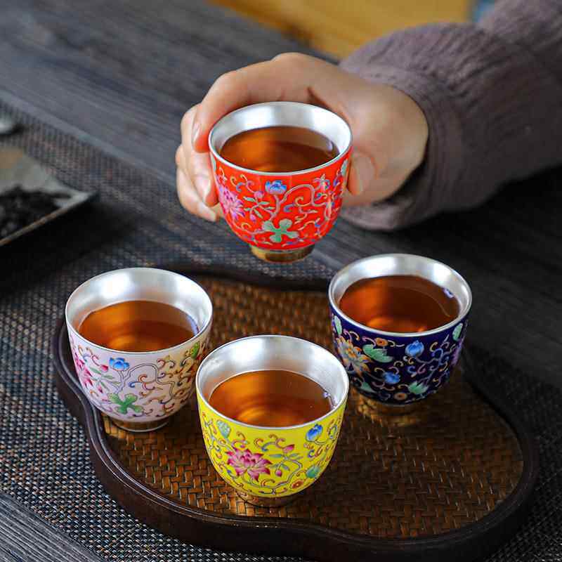 围炉冰茶银杯子套装茶杯陶瓷主人杯品茗杯小酒杯公司年会中秋礼品