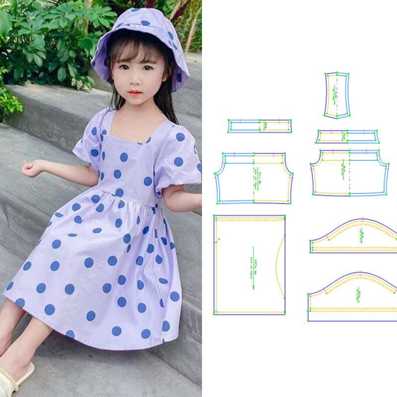 衣服纸样女童夏连衣裙573童装圆点公主裙女打版裁剪图牛皮纸样板