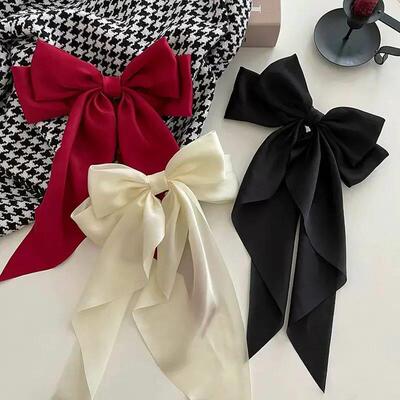 Elegant Solid Large Bow Ribbon Hair Clip For Women Girl Swee