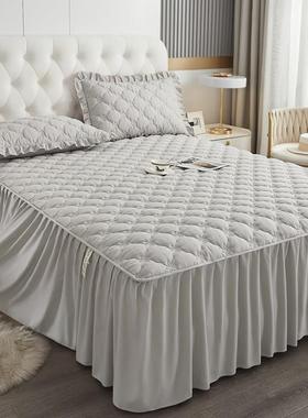 加高HSX水洗床裙式床罩单纯色件夹棉防尘保护 套1.8床单床笠垫棉