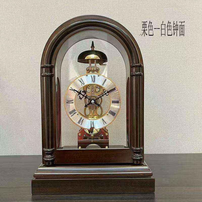北极星机械机芯透视客厅钟表小座钟报时台钟发条摆件实木