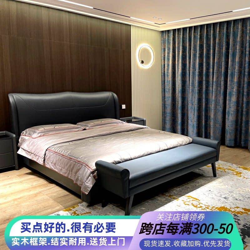 7T床尾凳轻奢卧室床边凳美式长凳床头凳子欧式皮革凳实木沙发
