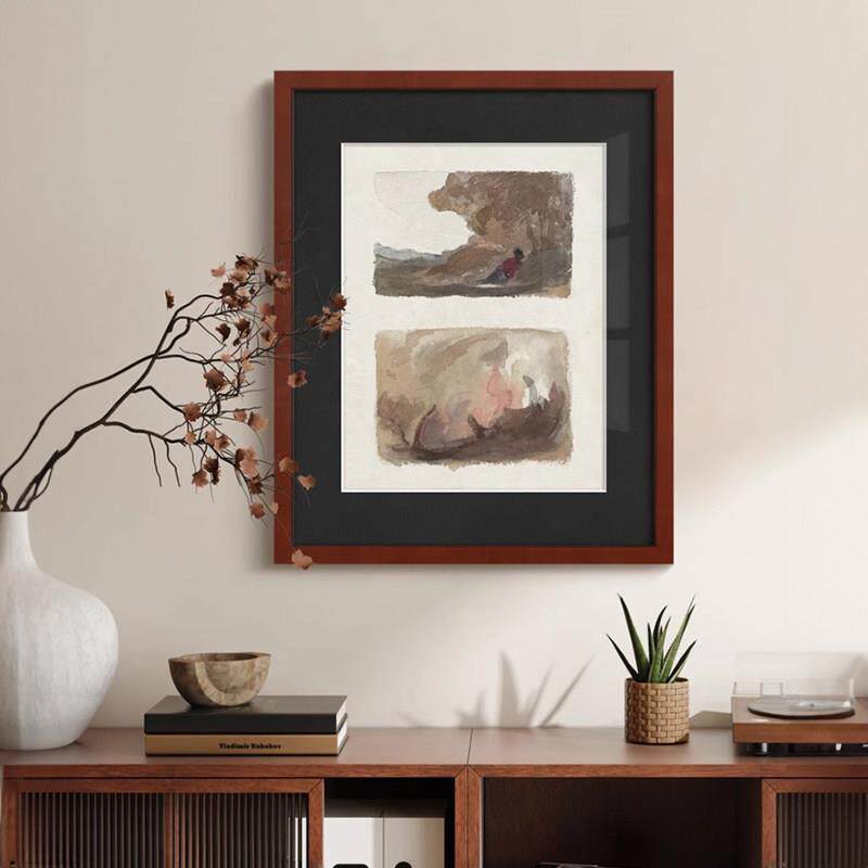 中古包豪斯风格水彩风景挂画现代法式客厅装饰画餐厅小众艺术抽象