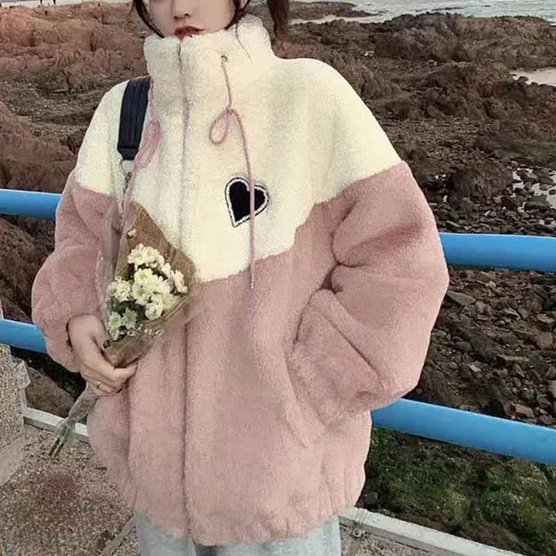 简遇luck品质女装日系撞色拼接棉衣棉服慵懒风女冬季新款设计感宽