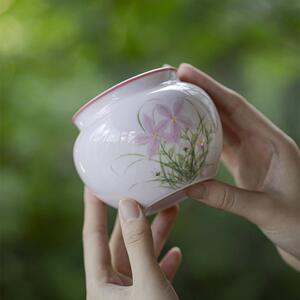 墨己手绘陶瓷建水杏粉悠绽粉韵废水缸家用茶道配件水盂茶席茶渣缸