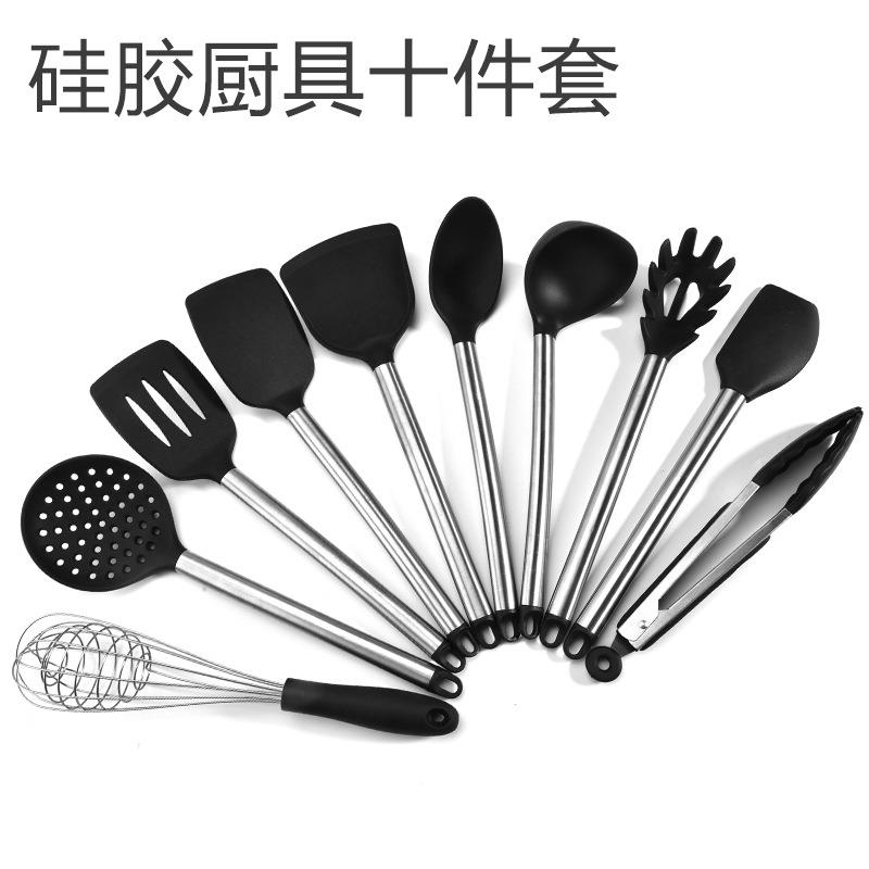 不十锈钢柄硅饪铲胶厨具件套多功能厨房硅胶厨具工具烹勺套装厂家