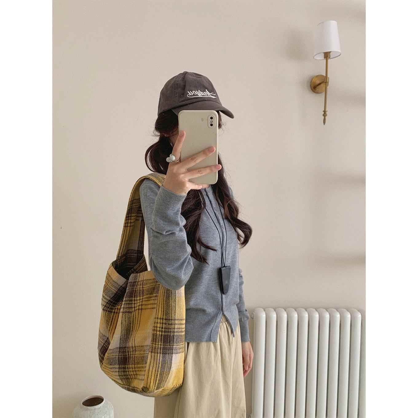 2025新款秋冬羊毛格纹单肩包覆古英伦格纹帆布包大容量通勤手提袋