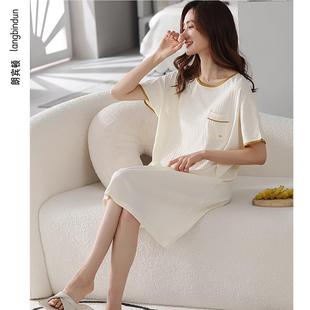 睡衣 2024年新款 白色简约连衣裙子夏天大码 韩版 品牌睡裙女夏季 短袖
