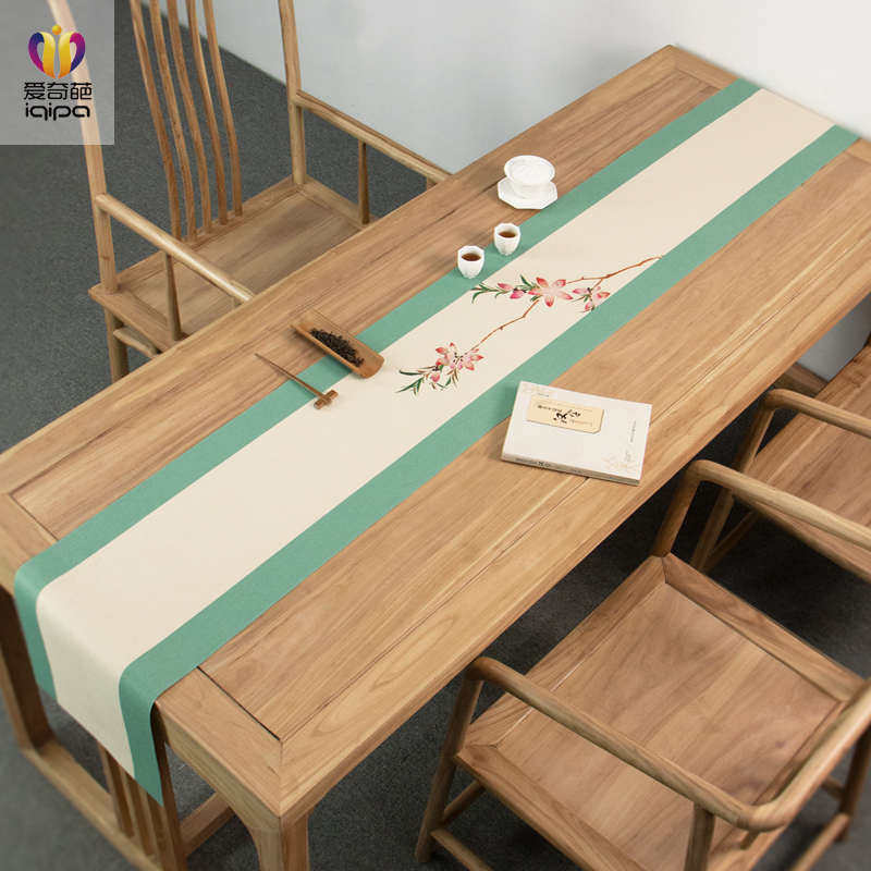 桃花图中式茶席禅意麻布布艺中国风茶桌布茶巾古琴茶几垫茶旗桌旗