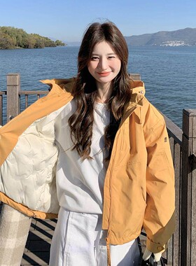 Docile Karsa黄色工装冲锋衣羽绒服女冬季2025新款爆款小个子外套