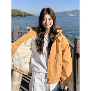 Docile Karsa黄色工装冲锋衣羽绒服女冬季2025新款爆款小个子外套