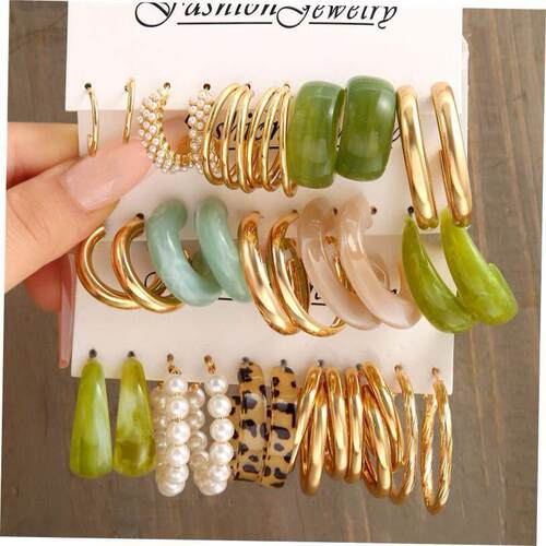 Earring set earrings women金属C型亚克力耳圈套装5件套珍珠耳环