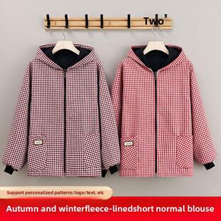 短款 大衣棉格子加绒加厚罩衣男女家用外穿羽绒服防污家务做饭围裙