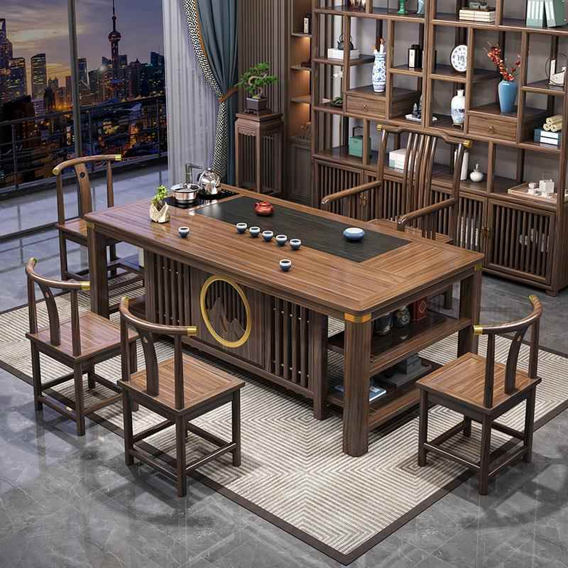 茶桌椅组合一桌五椅新中式办公室实木茶台茶具套装一体家用喝茶桌