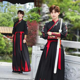 大码交领汉服男装古风武士书生二件套棉质免烫