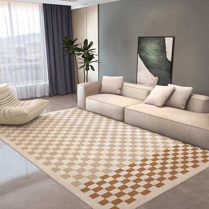 现代简约棋盘格子客厅沙发茶几地毯家用卧室北欧轻奢高级咖色地垫,居家布艺,地毯,淘宝优惠券,粉丝福利购,淘宝优惠卷