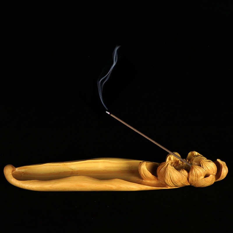 厂家批发黄杨木雕装饰摆件茶道香道禅意工艺礼品工荷花香插