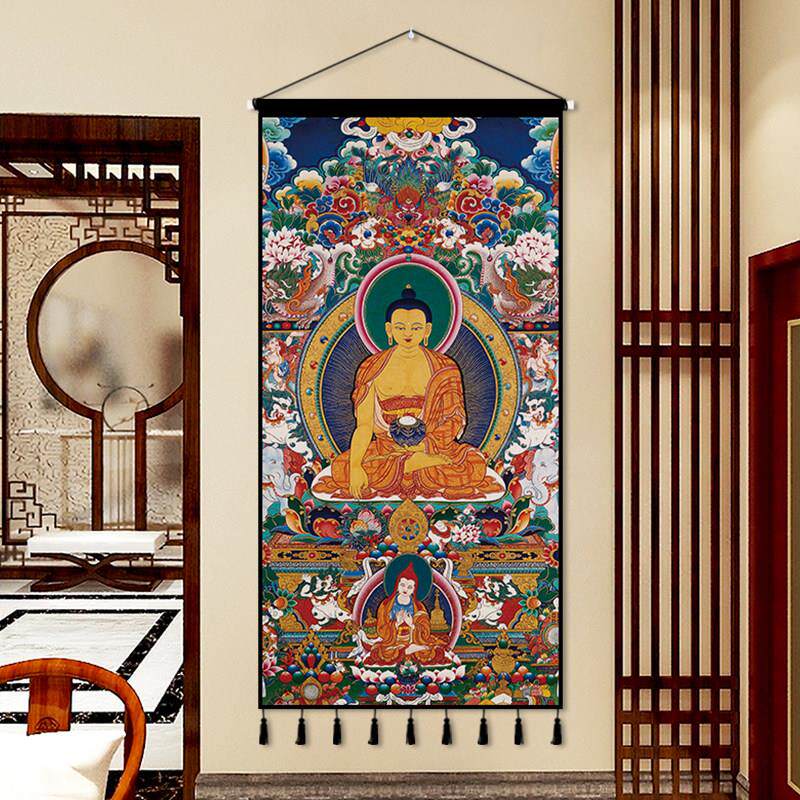 藏式唐卡佛像挂布墙布背景布客厅入口布艺挂毯墙饰挂画定制