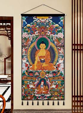 藏式唐卡佛像挂布墙布背景布客厅入口布艺挂毯墙饰挂画定制