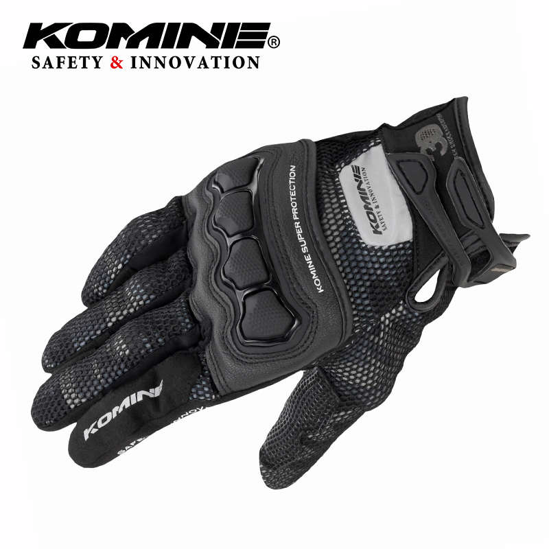 KOMINE 摩托机车骑行装备春夏车皮革拼接透气网眼骑士手套 GK-215