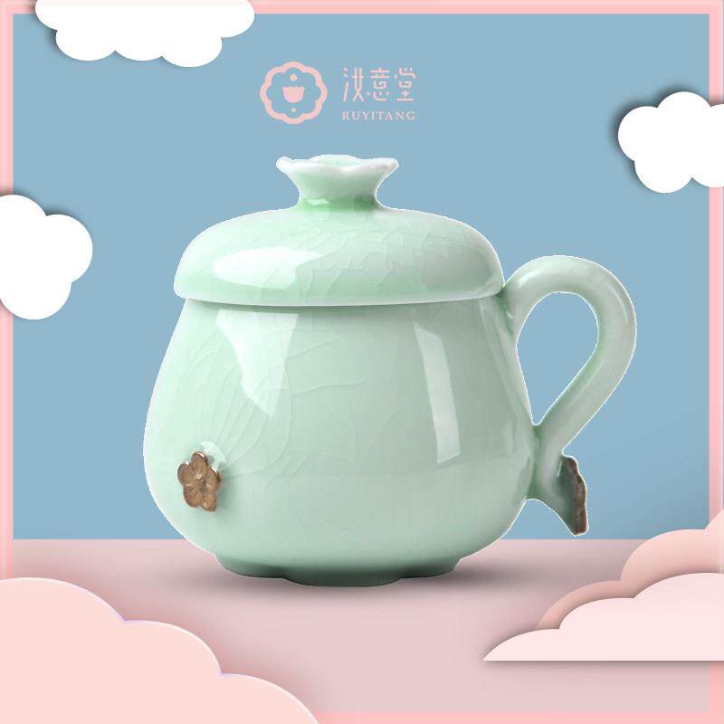 汝窑杯子陶瓷喝水杯女办公室泡茶杯个性马克杯带盖子带过滤高端礼