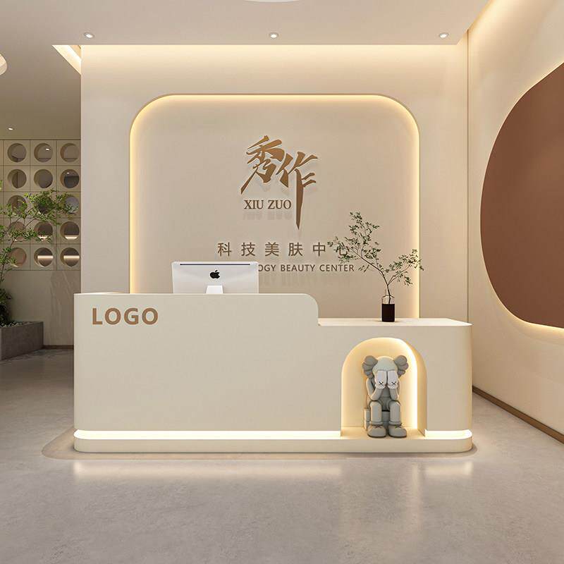 简约现代前台收银台网红服装店柜台美容院培训机构前台接待台吧台