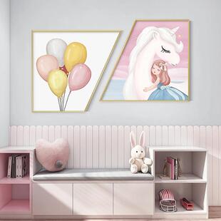 直销新款 可爱卡通粉色少女公主房间壁画创意床头挂画儿童房女孩卧