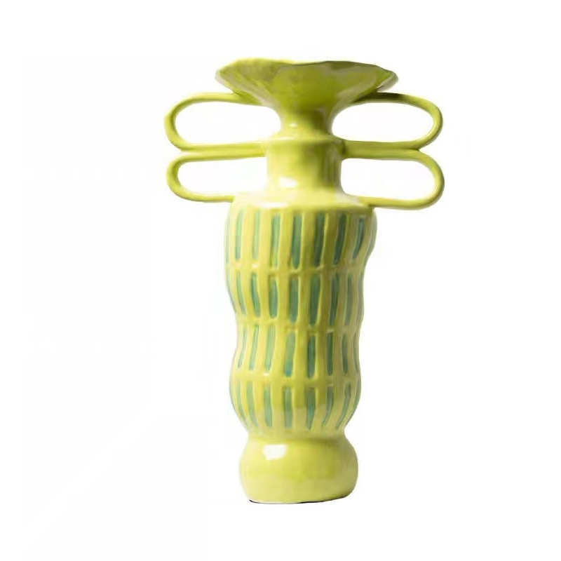 侘样板间寂家居摆件器插花简约装饰品民艺术花瓶餐桌软陶瓷双耳宿