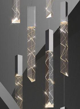 简约大气楼梯水晶吊灯美式复式楼餐厅客厅卧室别墅酒店LED水晶灯