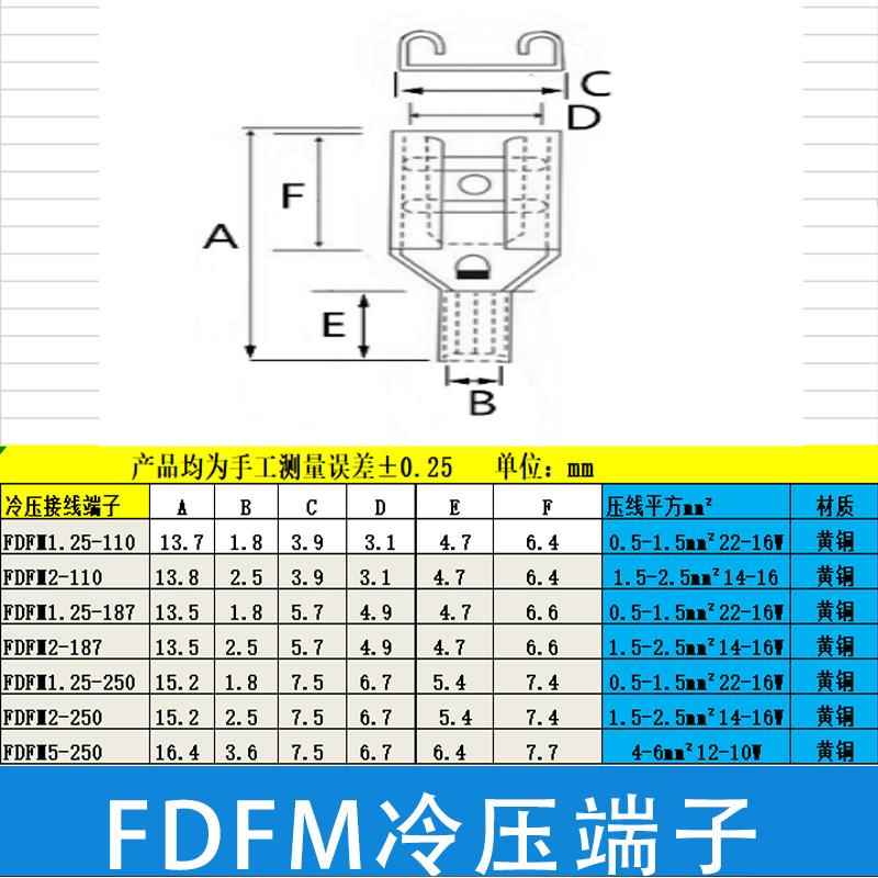 FDFM1.25-110/187/250无绝母插簧端子4.86.3插簧接线母端2.8插FDN