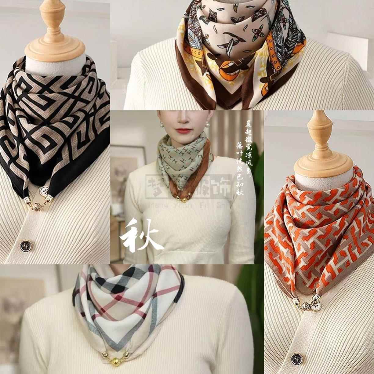 丝巾女方巾丝巾女2024新款磁吸扣护颈小围巾女秋冬季棉麻脖子围脖