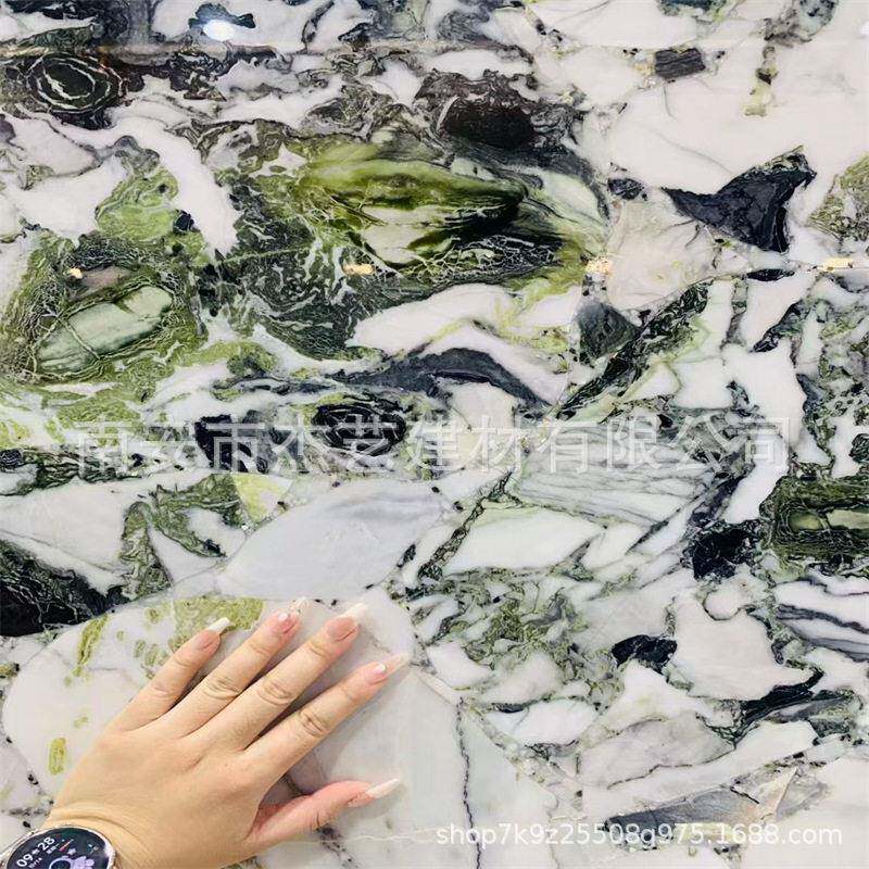 奢石绿色天然大理石冷翡翠 客厅背景餐桌茶几 现别墅岛台定制