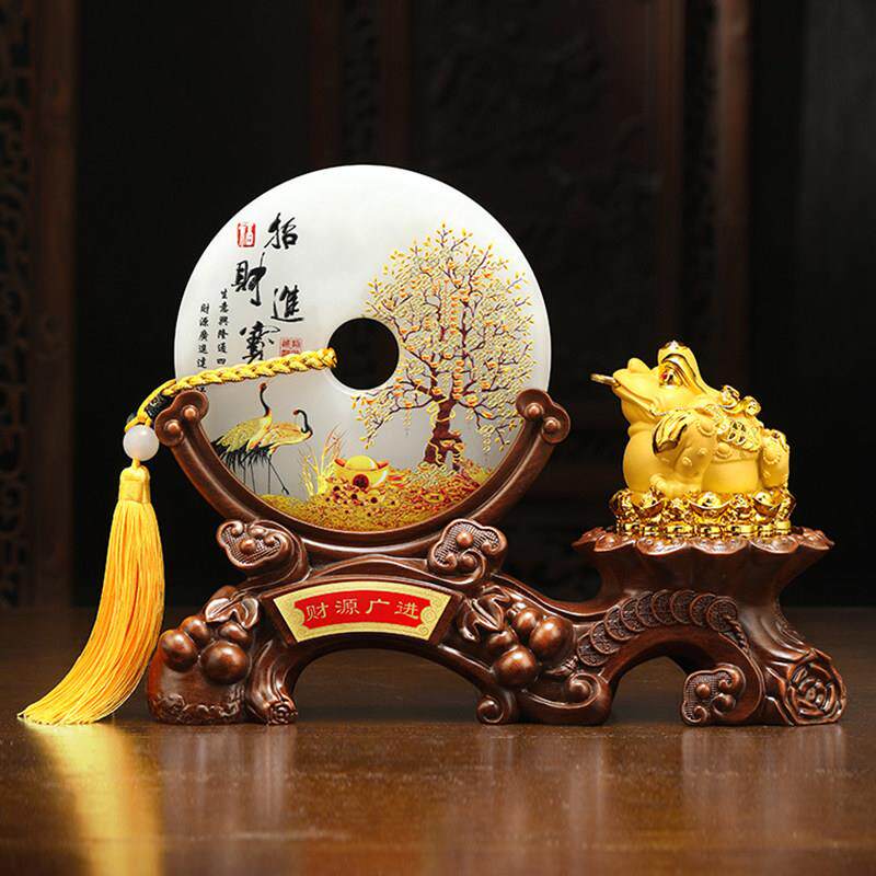 金蟾摆件招财平安扣玉石工艺礼品摆饰乔迁开 业礼品