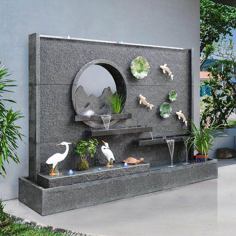 水幕墙流水屏风瀑布假山成品水景背景墙景观摆件室外庭院鱼池造景