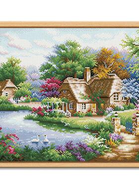 得艺现代简约风43*54cm手工带框风景系列小屋船舶摆件画