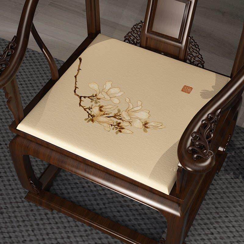 坐垫椅垫红木沙发圈椅太师椅椅子实木中式玉兰画 画卷中式中国风