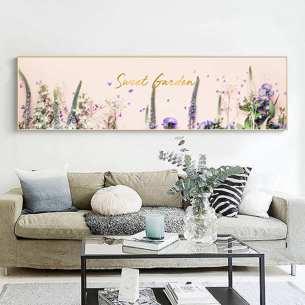 北欧风格卧室热带植物床头挂画背景墙花卉壁画横幅装饰画